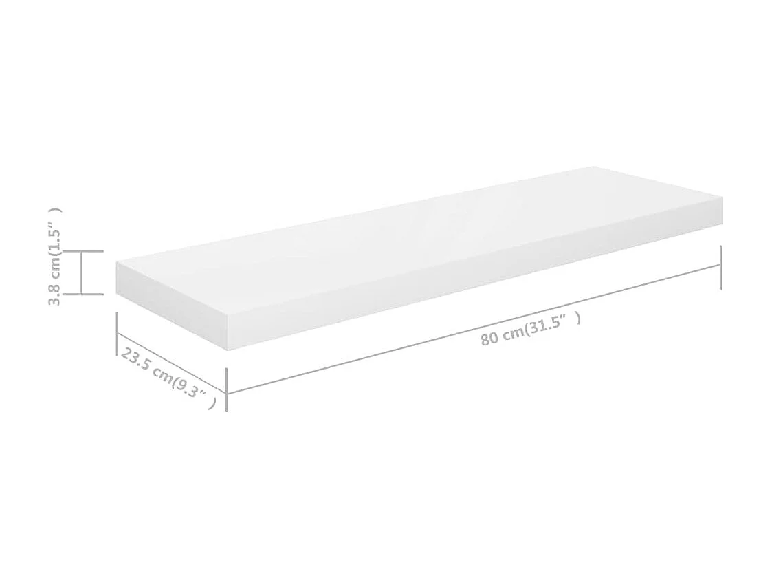 Mensola da parete sospesa 2 pezzi Bianco lucido 80x23,5x3,8cm MDF