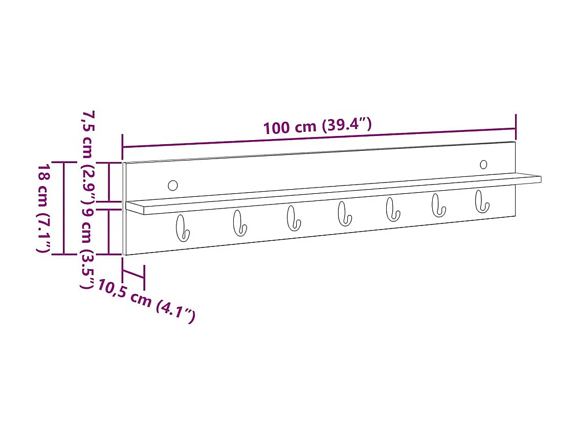 Perchero de pared Blanco 100 x 10,5 x 18 cm Madera de ingeniería