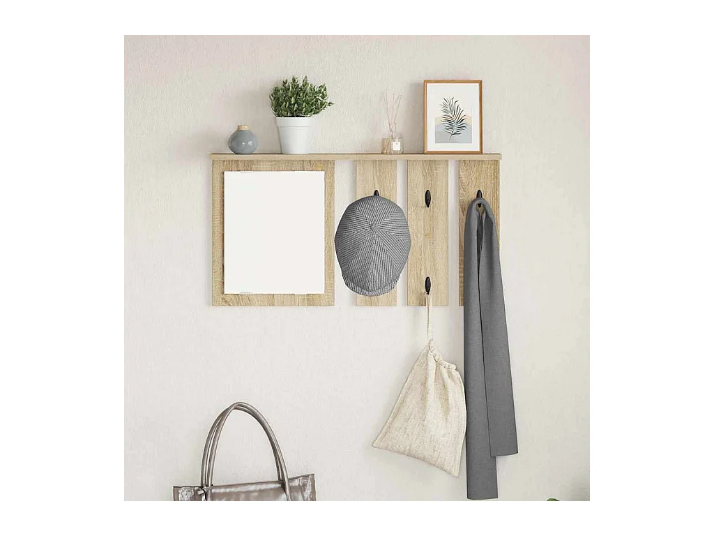 Appendiabiti da parete con ripiano in rovere Sonoma 85 x 10 x 45 cm