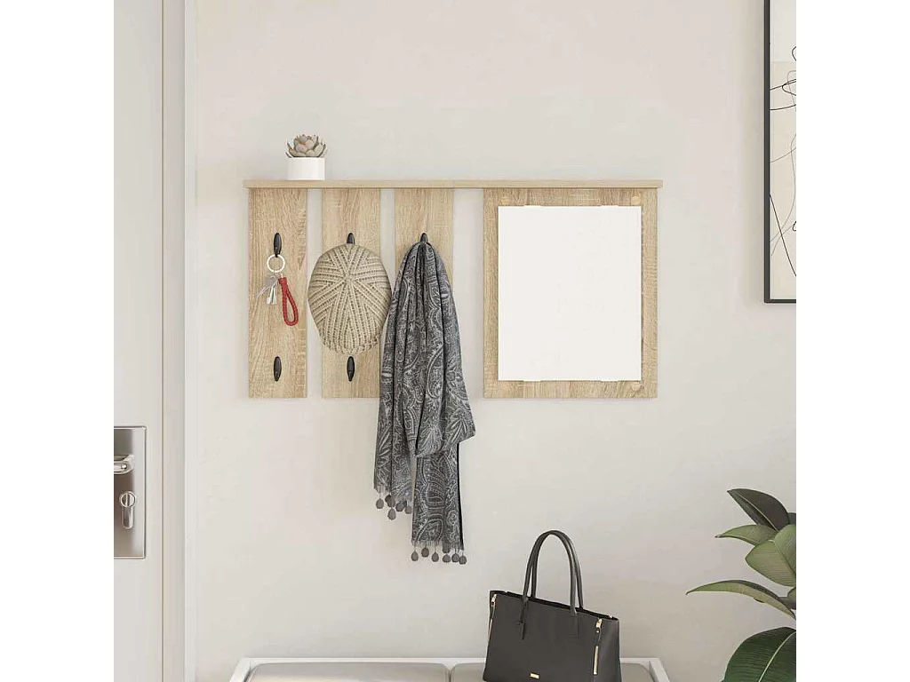 Appendiabiti da parete con ripiano in rovere Sonoma 85 x 10 x 45 cm