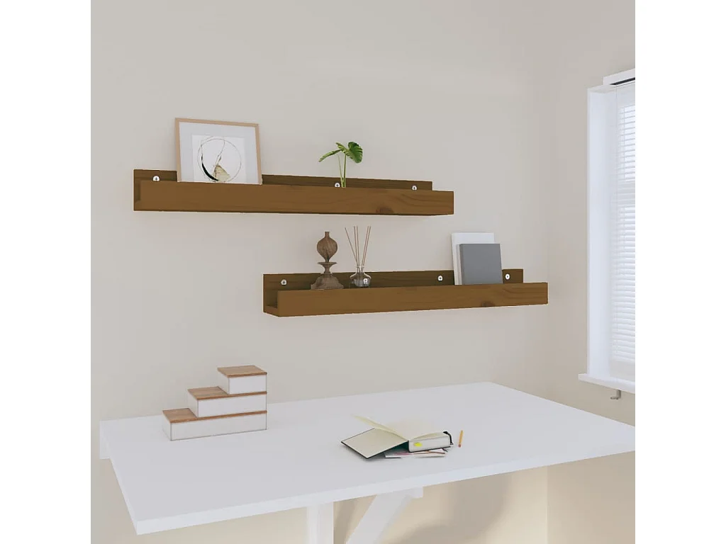 Étagères murales 2 pcs Marron miel 80x12x9cm Bois de pin massif