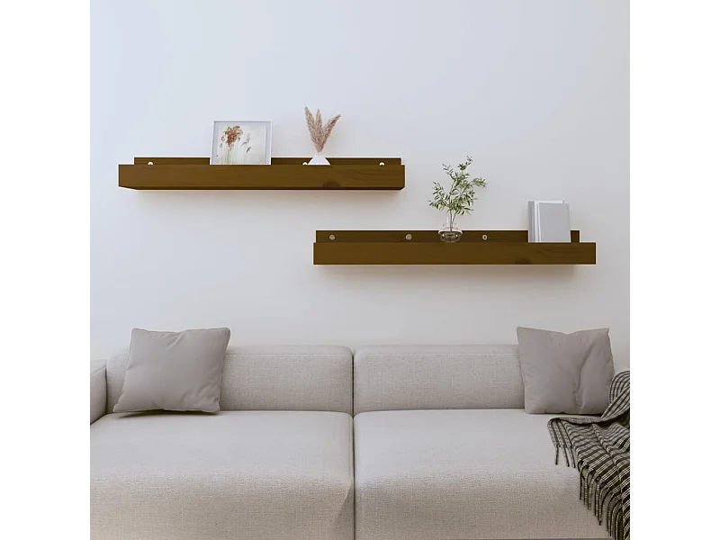Étagères murales 2 pcs Marron miel 80x12x9cm Bois de pin massif