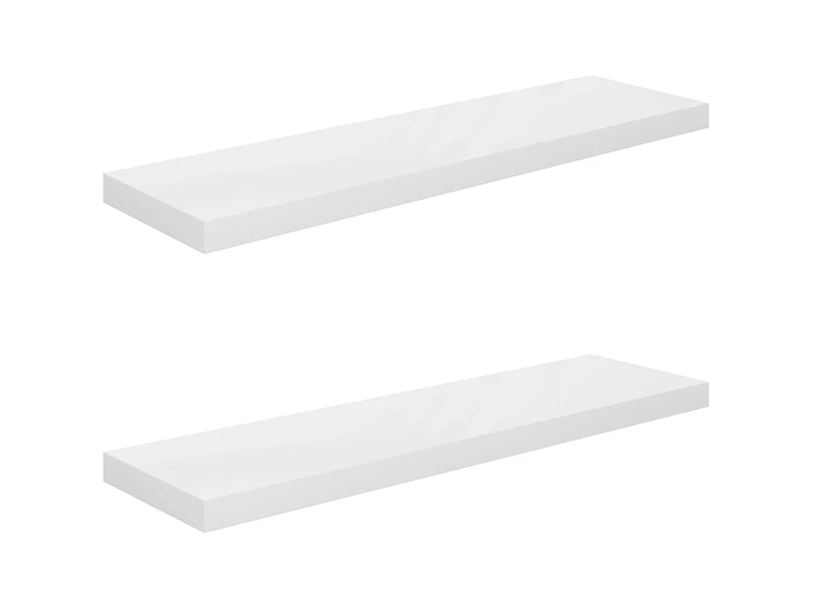 Mensola da parete sospesa 2 pezzi Bianco lucido 90x23,5x3,8cm MDF