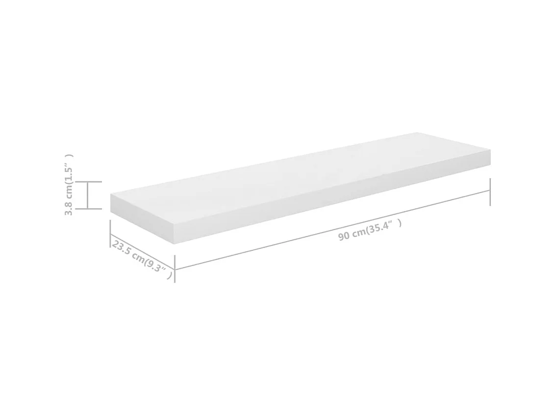 Mensola da parete sospesa 2 pezzi Bianco lucido 90x23,5x3,8cm MDF
