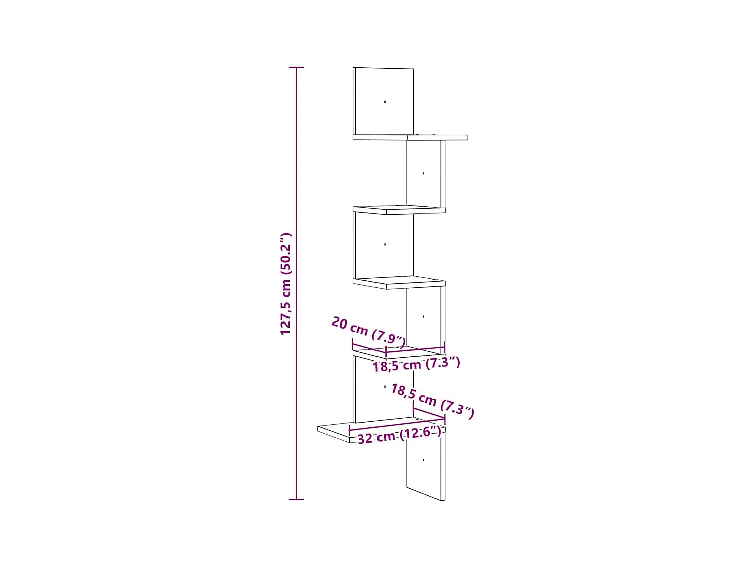 Betongrijze hoekwandplank 32x32x127,5cm bewerkt hout