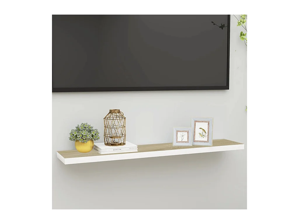 Estantería flotante de pared roble y blanco 120x23,5x3,8 cm MDF