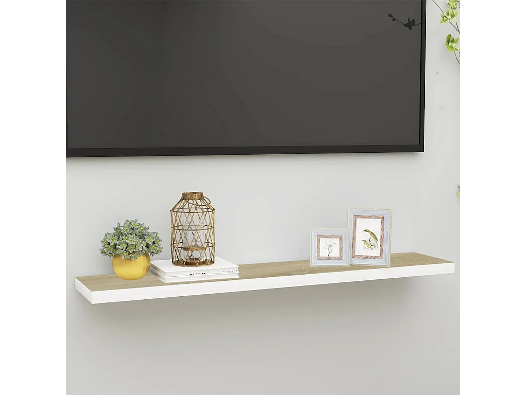 Zwevende wandplank eiken en wit 120x23,5x3,8 cm MDF