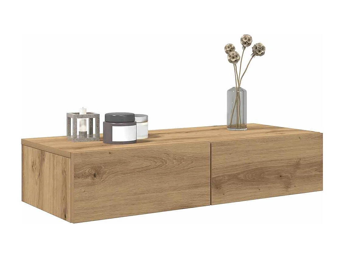 Wandplank met lades, handgemaakt eikenhout, bewerkt hout