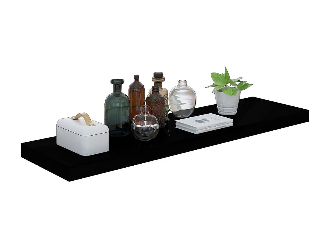 Mensola sospesa da parete 2 pezzi Nero lucido 90x23,5x3,8 cm MDF