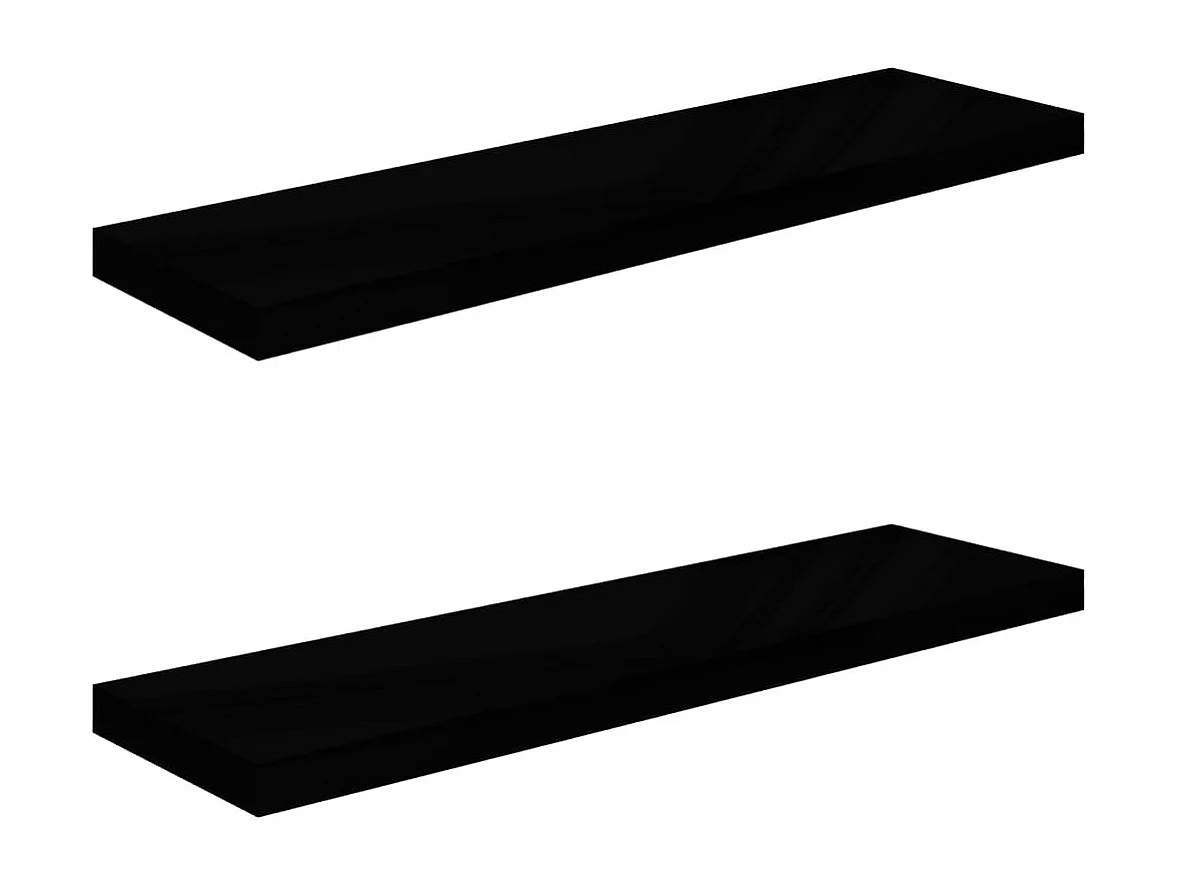 Mensola sospesa da parete 2 pezzi Nero lucido 90x23,5x3,8 cm MDF