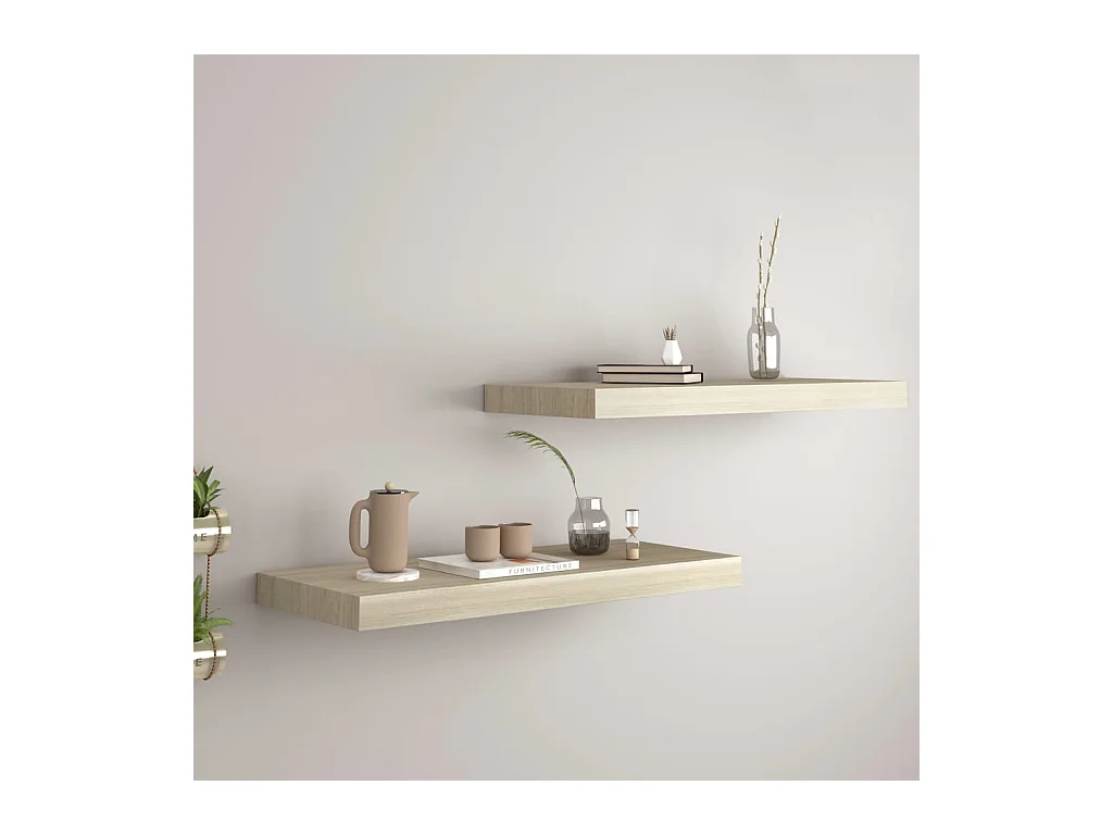 Étagères murales flottantes 2 pcs chêne 60x23,5x3,8 cm MDF