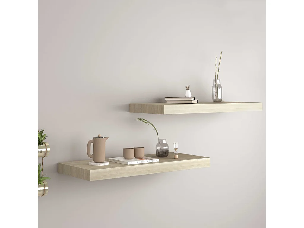 Estantes de pared flotantes 2 piezas roble 60x23,5x3,8 cm MDF