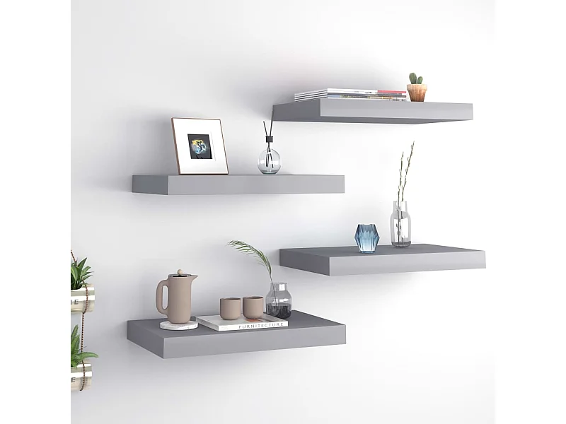 Mensole da parete sospese 4 pezzi Grigio 40x23x3,8 cm MDF