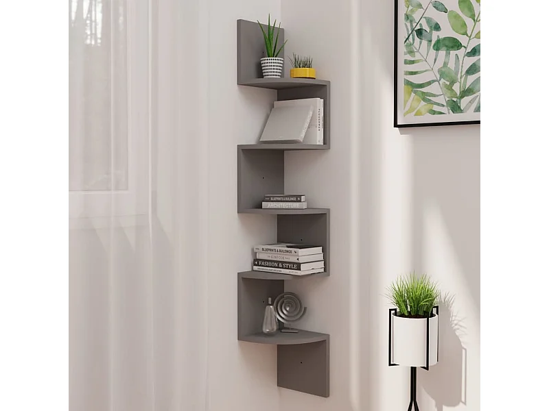Estantería esquinera de pared gris 19x19x123 cm madera de ingeniería