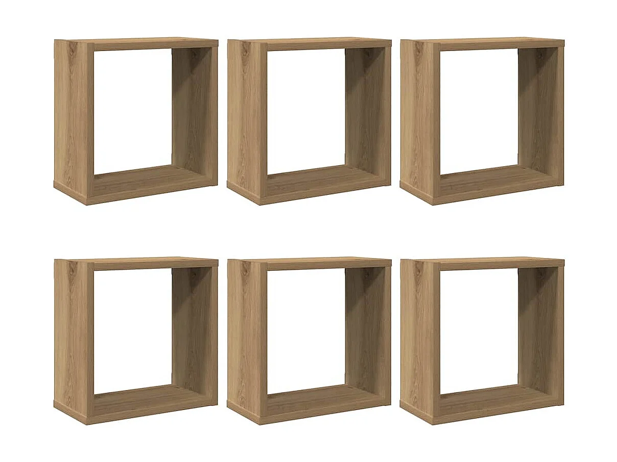 Mensole a cubo da parete da 6 pezzi, rovere lavorato a mano, legno ingegnerizzato