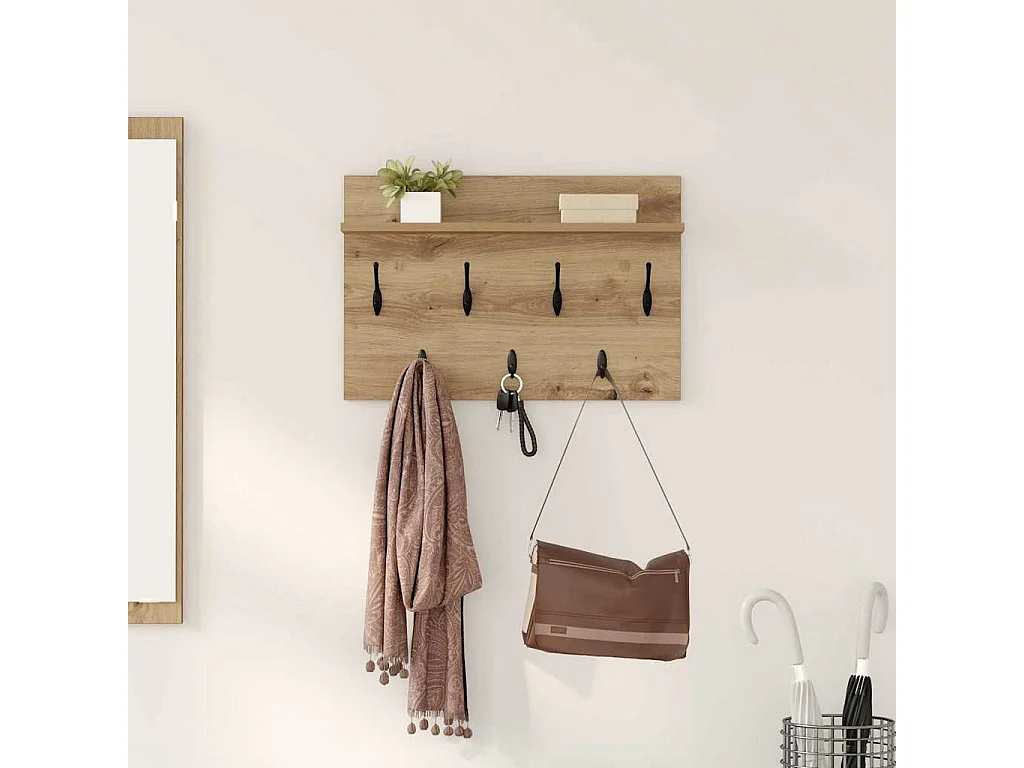Handgemaakte eikenhouten wandkapstok 60 x 40 x 12 cm