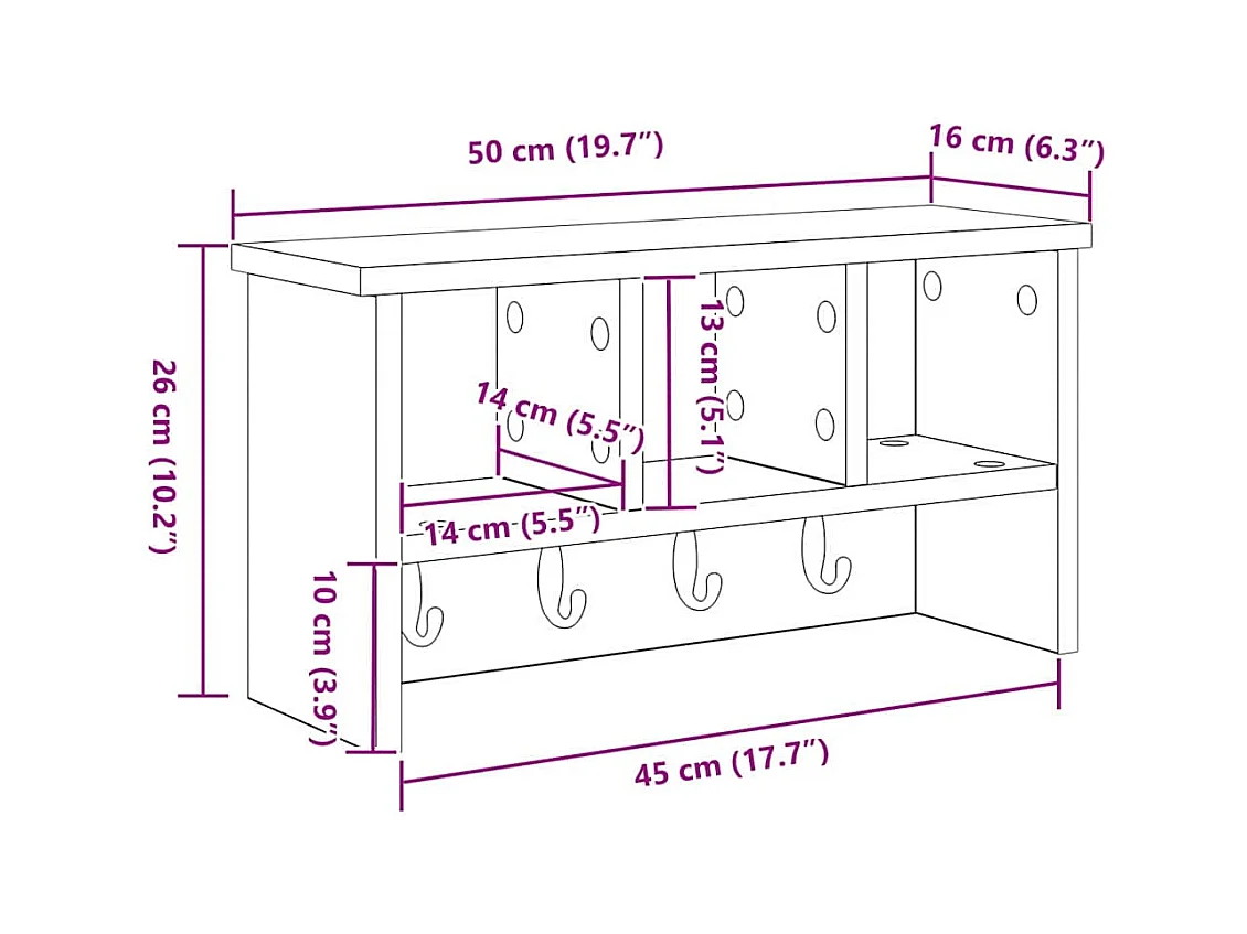 Perchero de pared Blanco 50 x 16 x 26 cm Madera de ingeniería