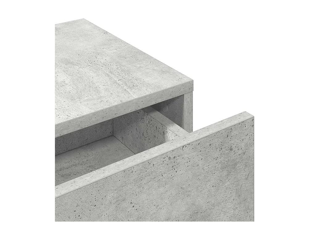 Betongrijze wandplank van bewerkt hout met lades