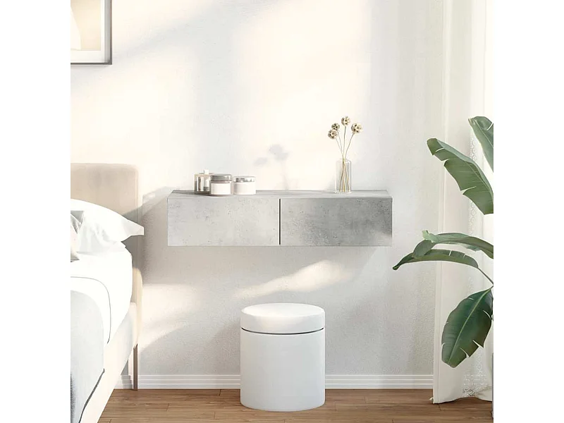 Mensola da parete in legno ingegnerizzato grigio cemento con cassetti