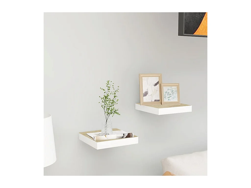 Estantes de pared 2 uds Roble y blanco 23x23,5x3,8 cm MDF