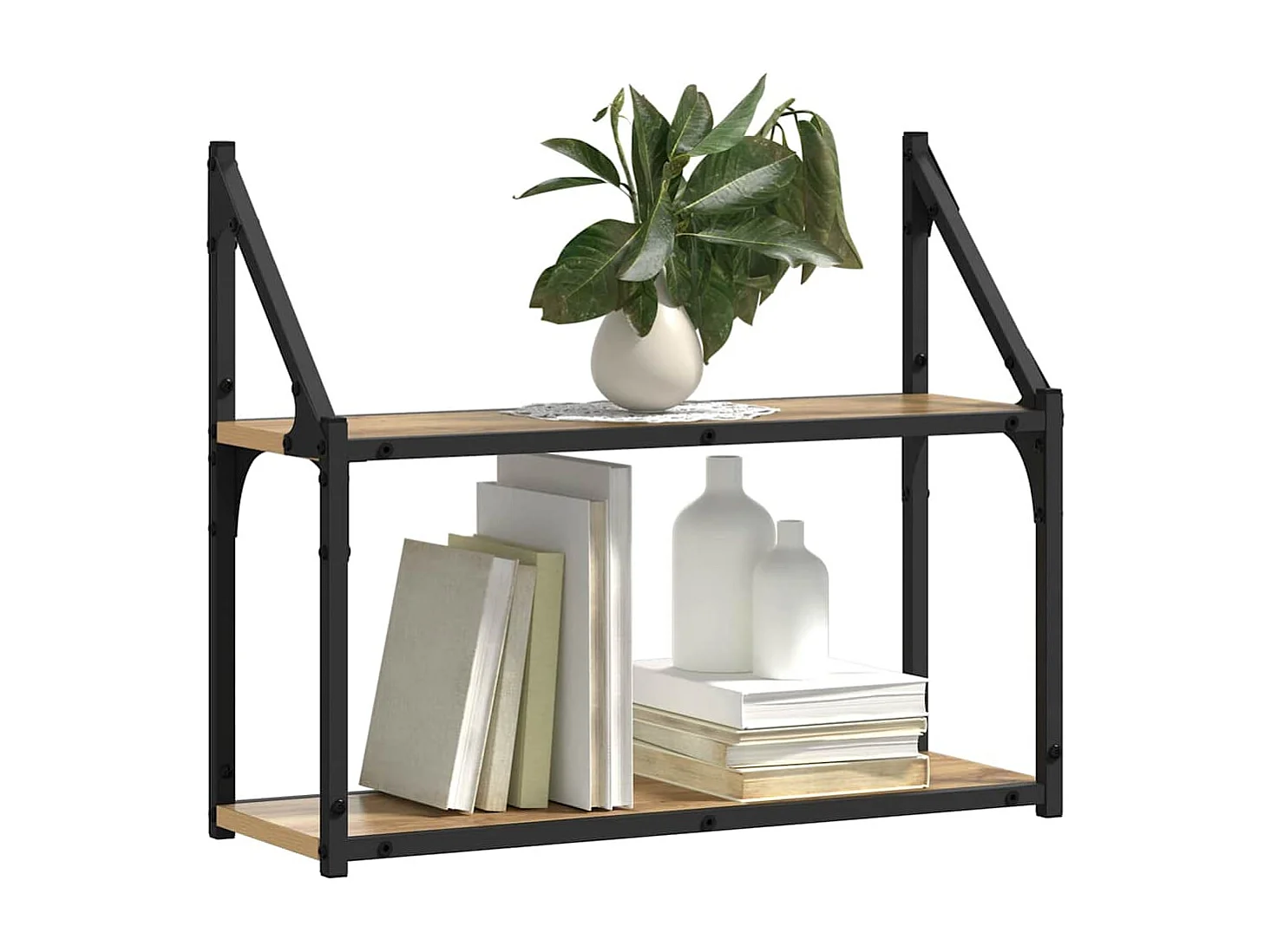 Wandplank met plank, handgemaakt eikenhout, 60 x 21 x 51 cm