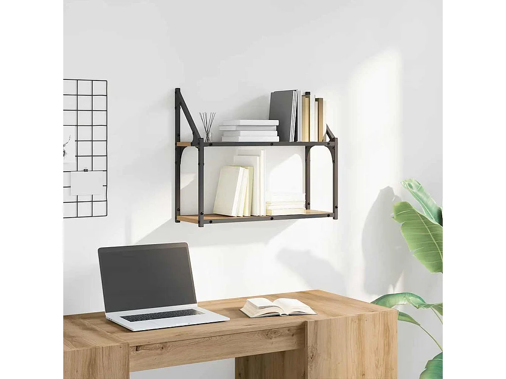 Wandplank met plank, handgemaakt eikenhout, 60 x 21 x 51 cm