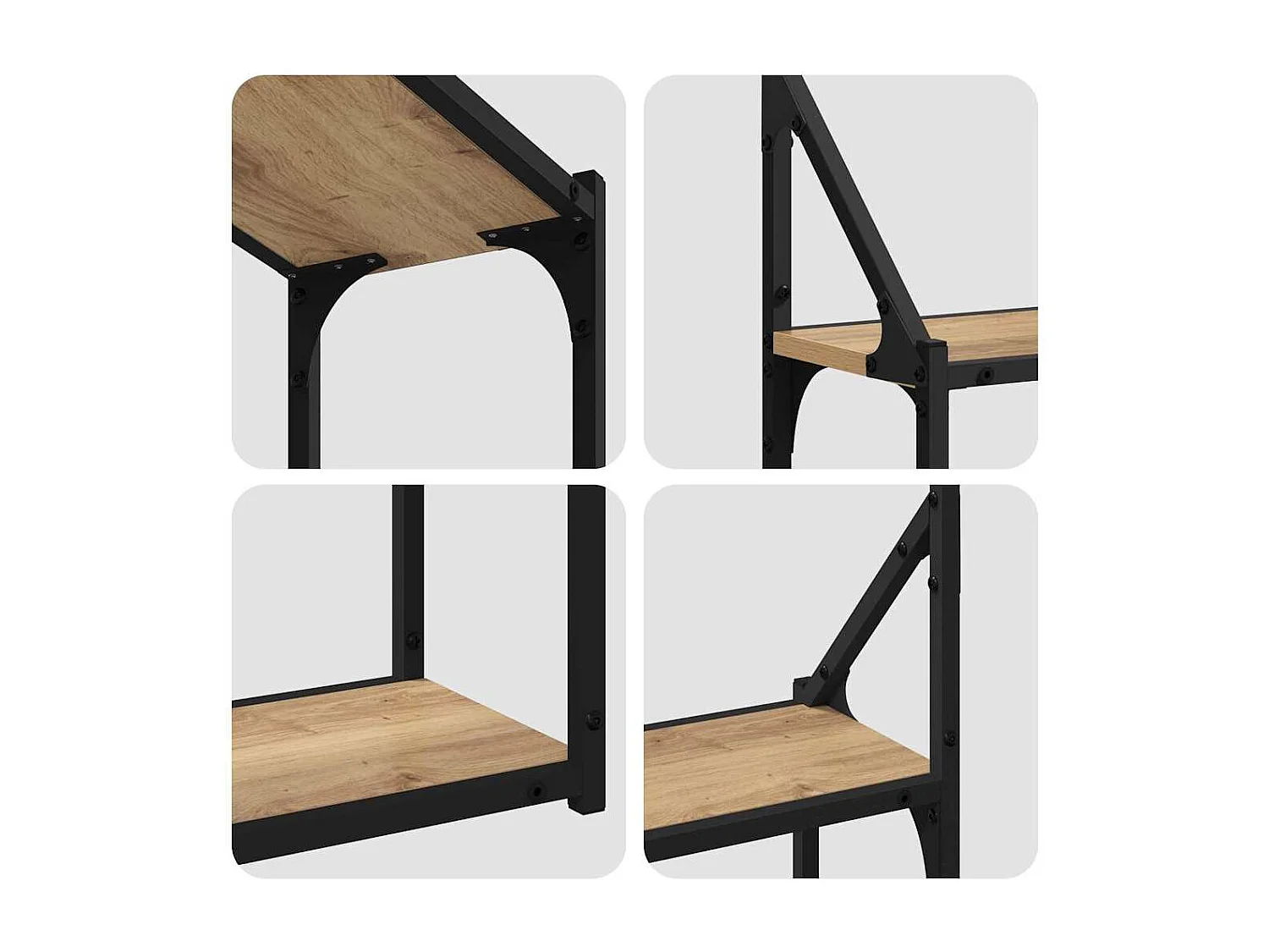 Wandplank met plank, handgemaakt eikenhout, 60 x 21 x 51 cm