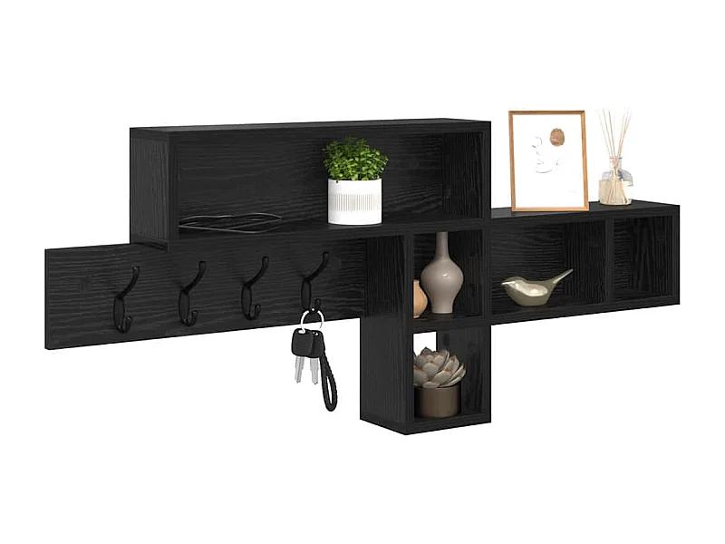 Wandkapstok met plank Zwart eiken 100 x 12 x 43,5 cm