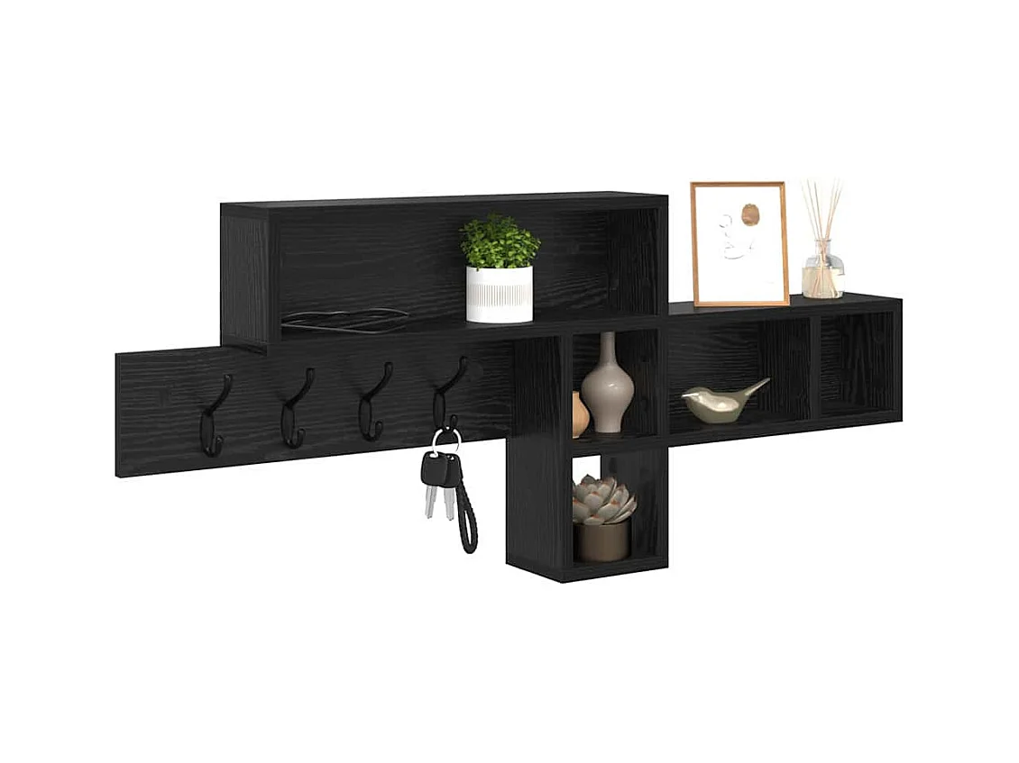 Wandkapstok met plank Zwart eiken 100 x 12 x 43,5 cm