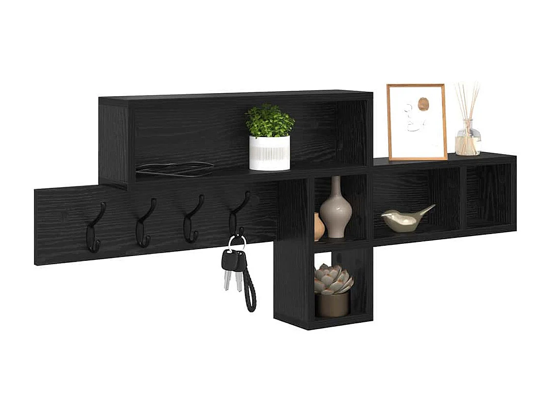 Wandkapstok met plank Zwart eiken 100 x 12 x 43,5 cm