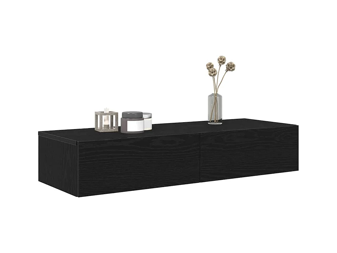 Mensola da parete con cassetti nera 100x36x19 cm in legno ingegnerizzato