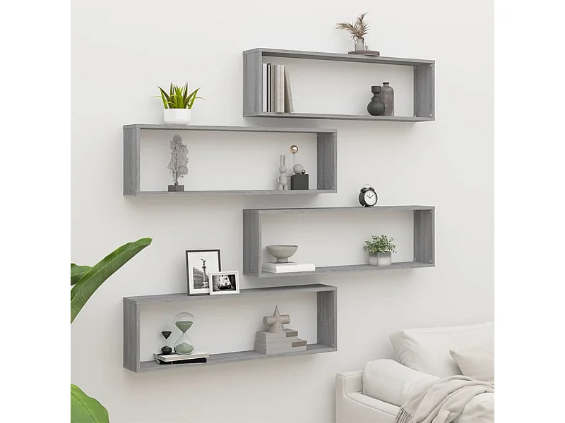 Wandplanken kubus 4 stuks Sonoma grijs 100x15x30 cm Hout