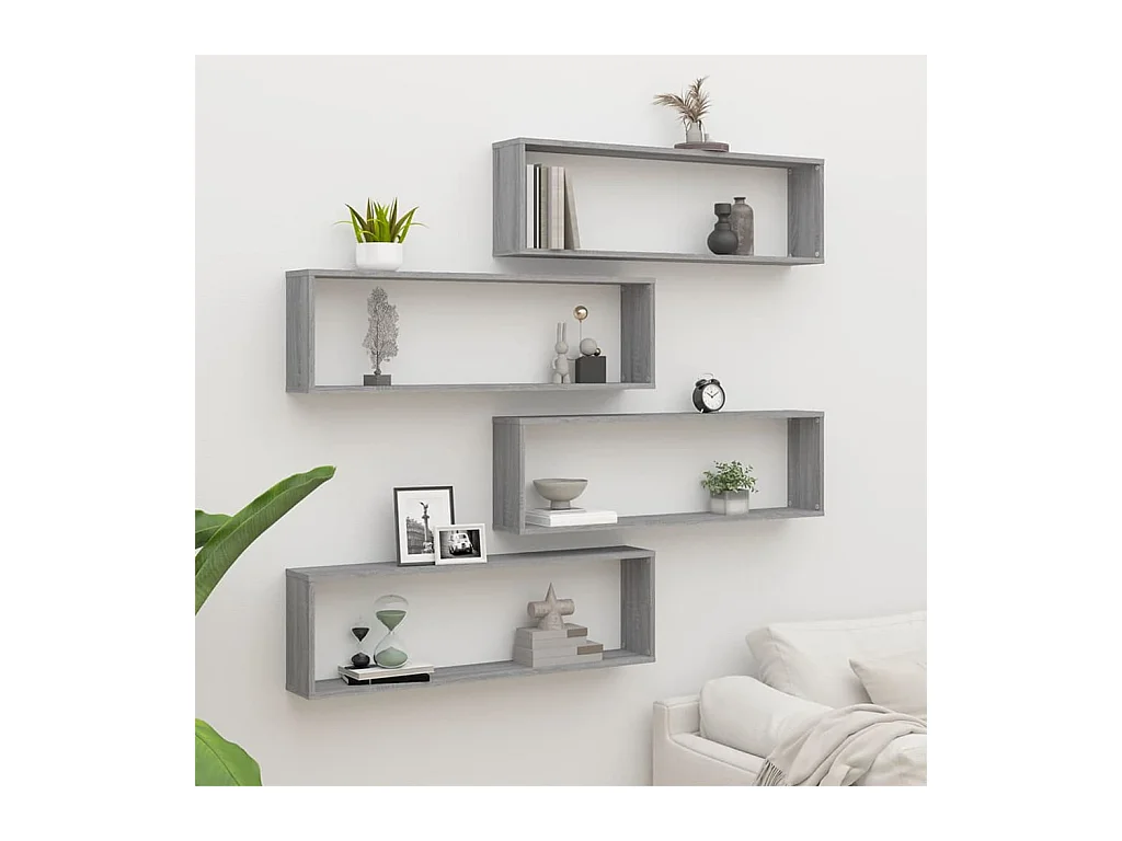 Estantería de pared cubo 4 piezas Sonoma gris 100x15x30 cm Madera