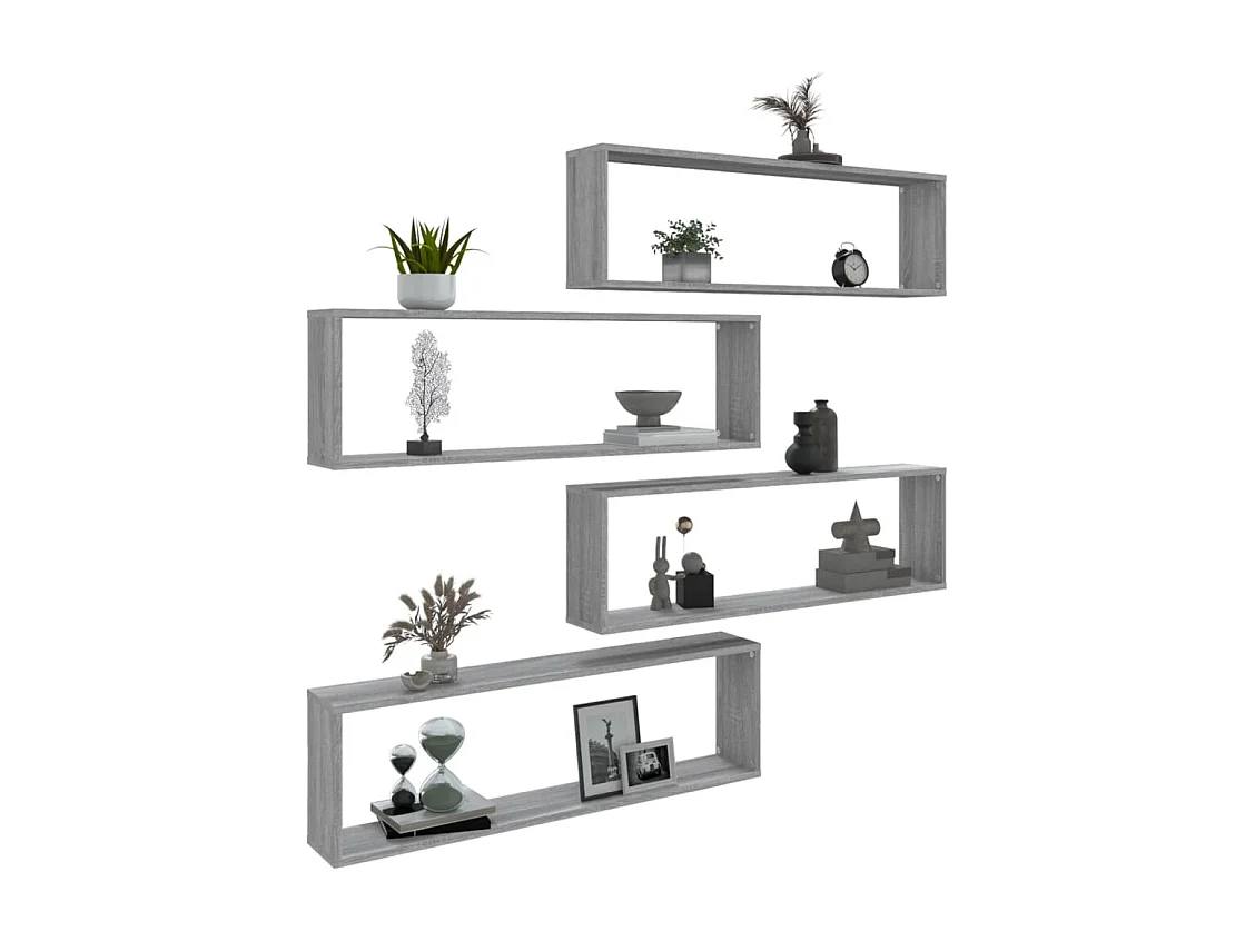 Estantería de pared cubo 4 piezas Sonoma gris 100x15x30 cm Madera