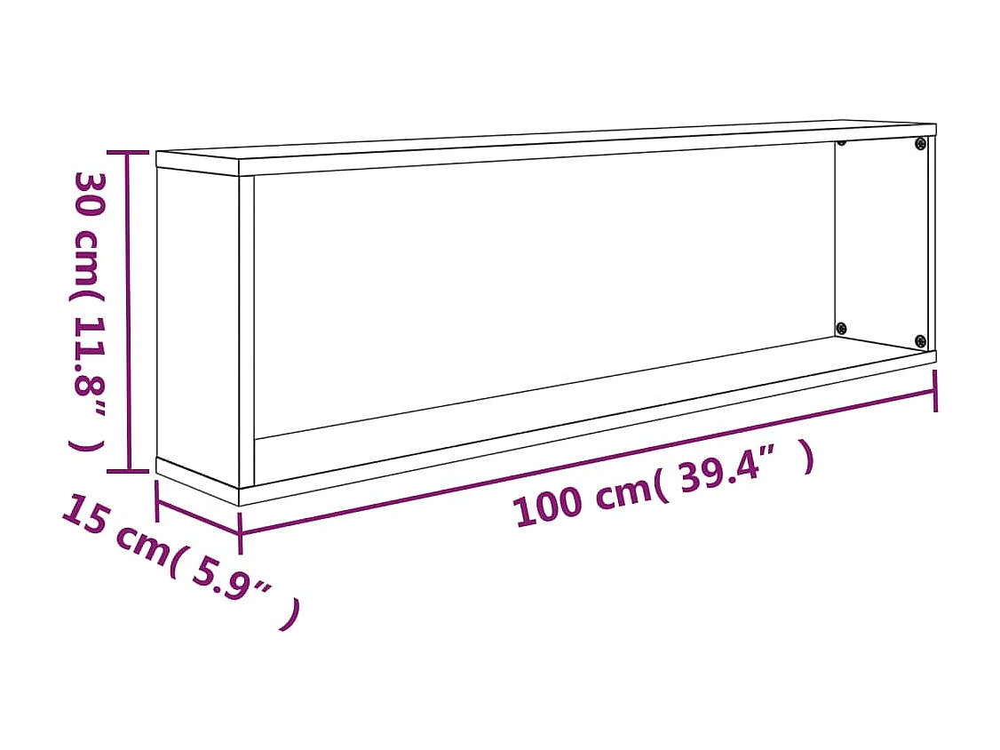 Estantería de pared cubo 4 piezas Sonoma gris 100x15x30 cm Madera