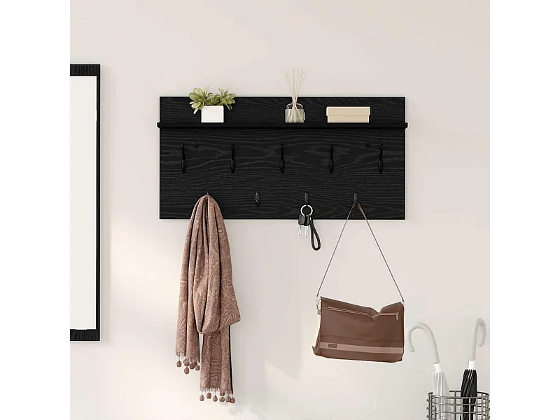 Wandkapstok met plank Zwart eiken 80 x 40 x 12 cm