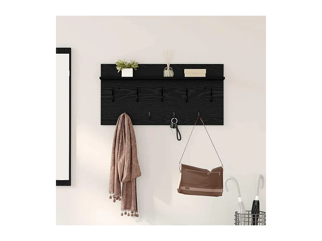 Appendiabiti da parete con ripiano Rovere nero 80 x 40 x 12 cm