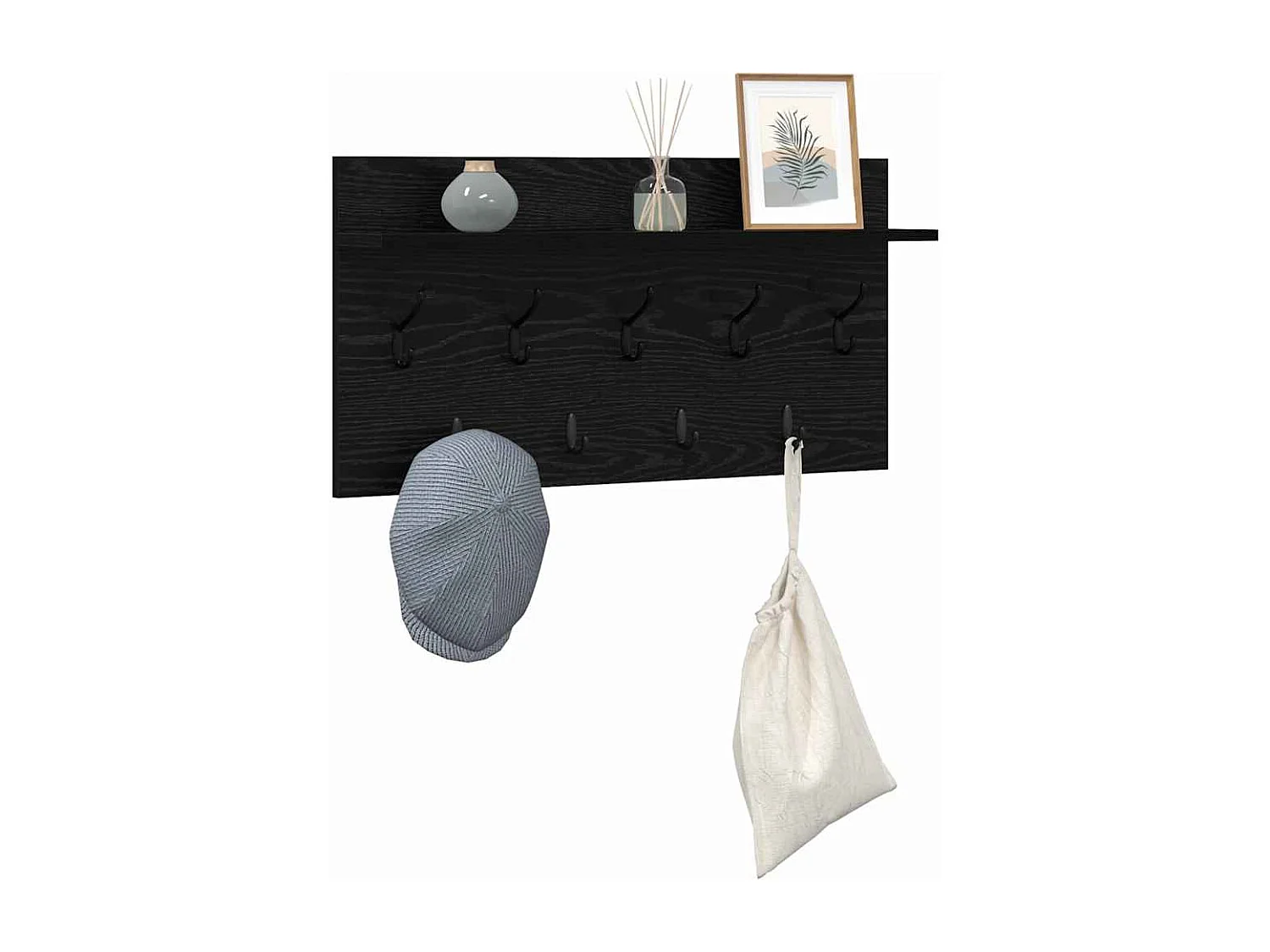 Appendiabiti da parete con ripiano Rovere nero 80 x 40 x 12 cm