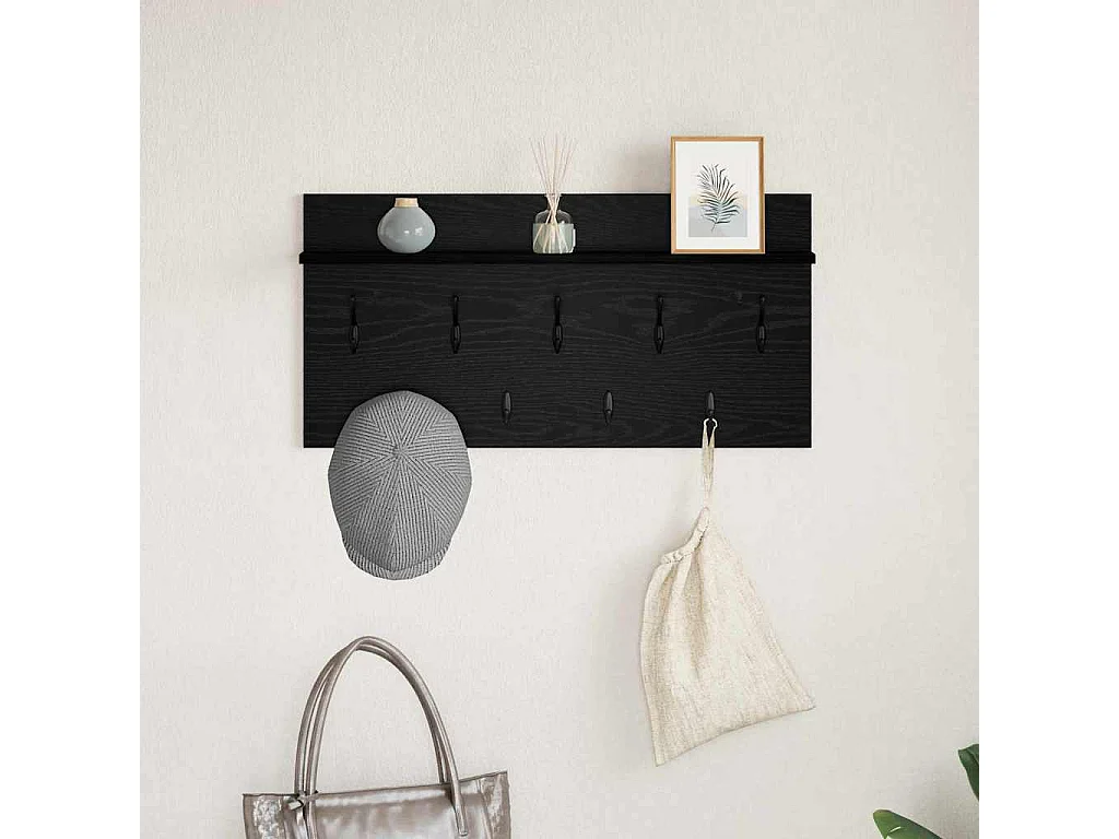 Appendiabiti da parete con ripiano Rovere nero 80 x 40 x 12 cm