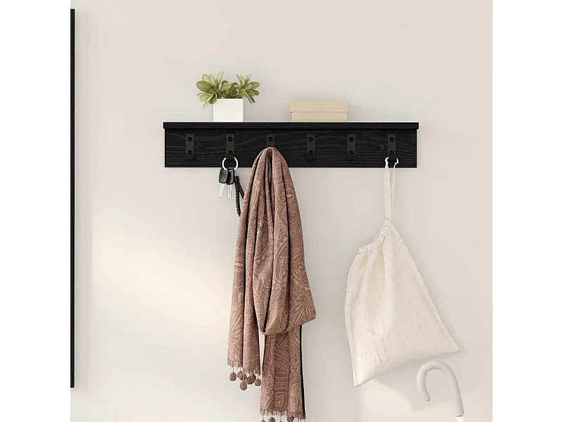 Wandkapstok met plank Zwart eiken 60 x 10,5 x 10,5 cm