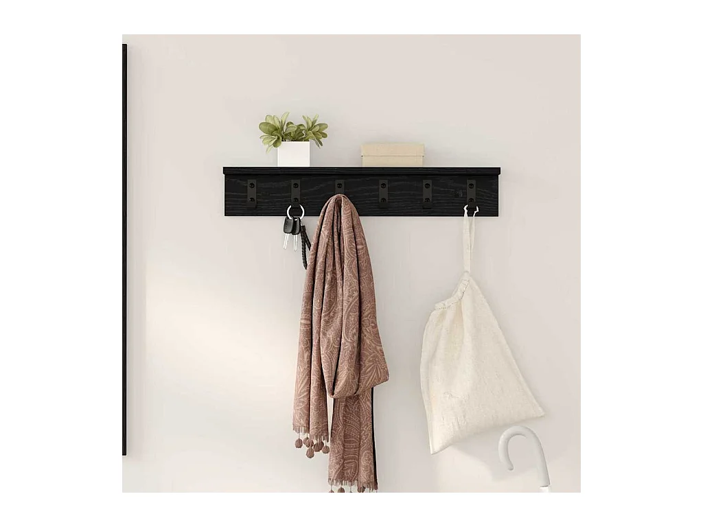 Wandkapstok met plank Zwart eiken 60 x 10,5 x 10,5 cm