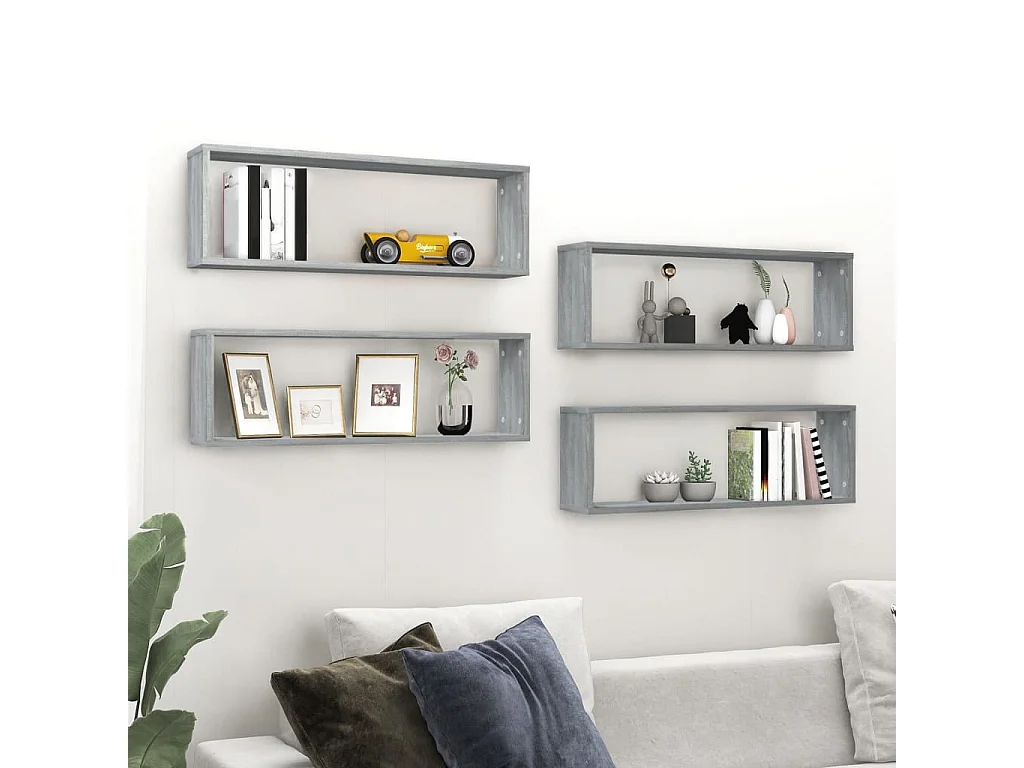 Estantería de pared cúbica de 4 piezas Sonoma gris 80x15x26,5 cm