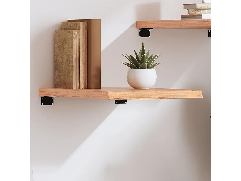 Estante de pared marrón claro en madera maciza de roble tratado