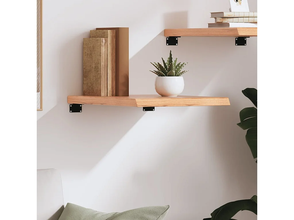 Estante de pared marrón claro en madera maciza de roble tratado