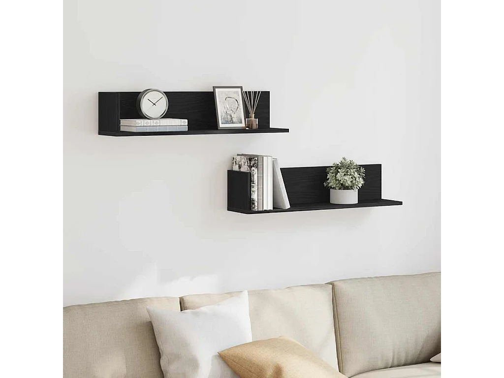 Estantes de pared 2 piezas negro 75x16,5x16,5 cm madera de ingeniería