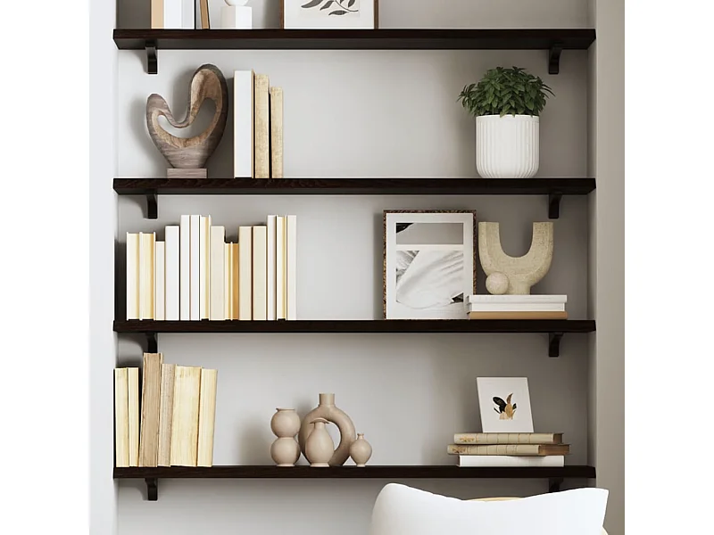 Estante de pared marrón oscuro 80x20x2 cm madera maciza de roble tratado