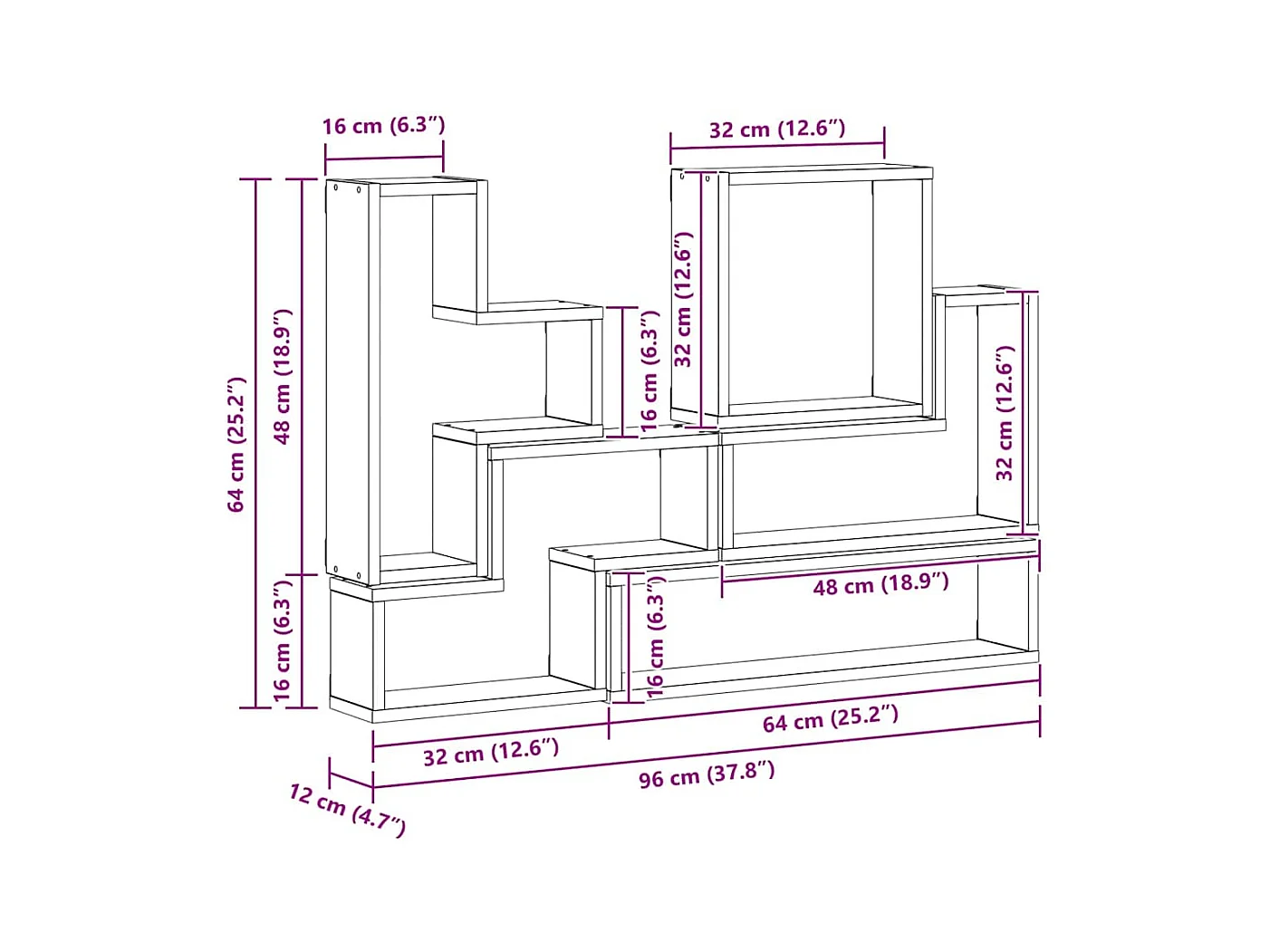 Cubo da parete Altro Legno vecchio 96 x 12 x 64 cm Legno ingegnerizzato