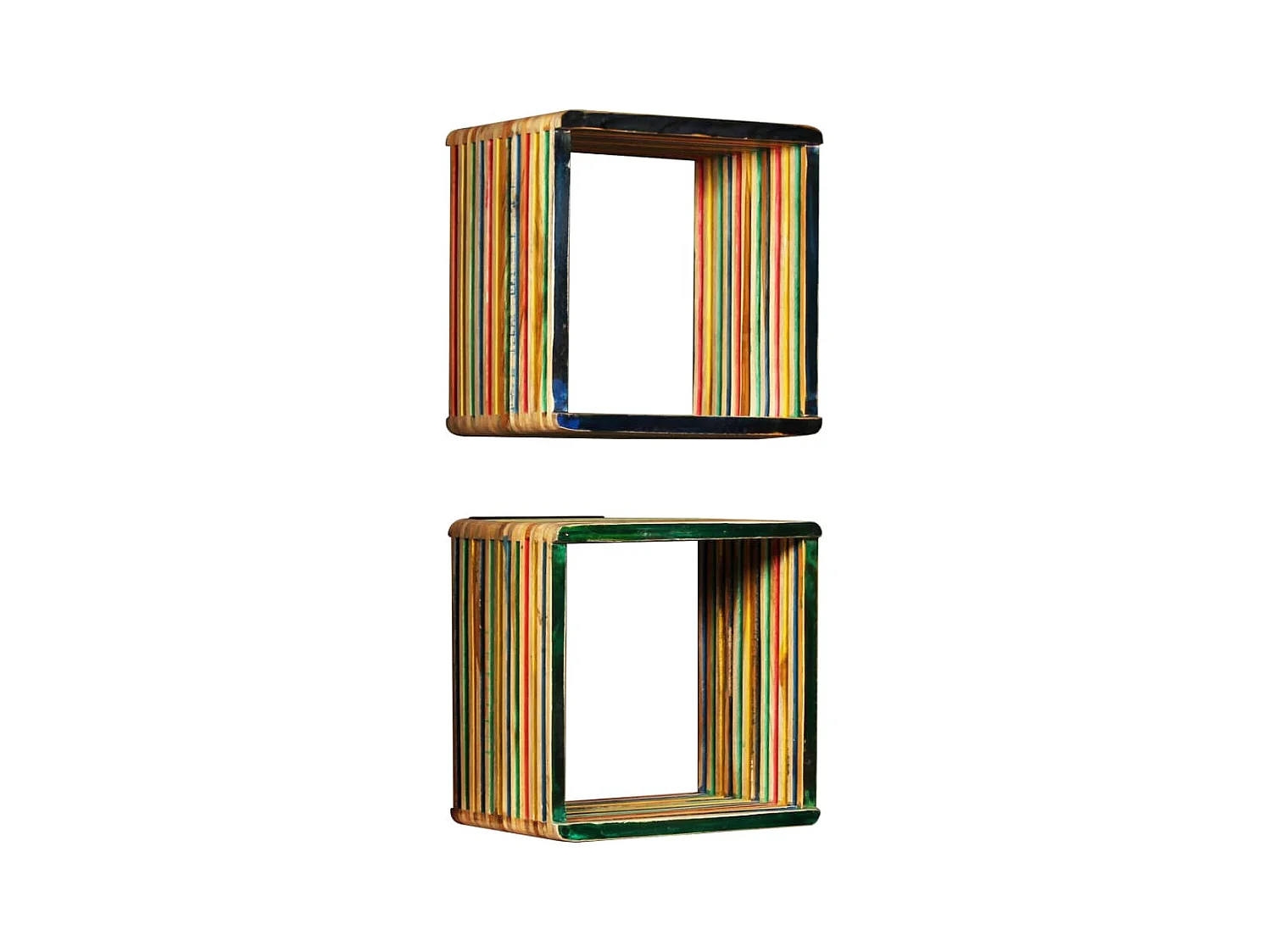 3-delige wandplankenset, massief gerecycled teakhout, veelkleurig