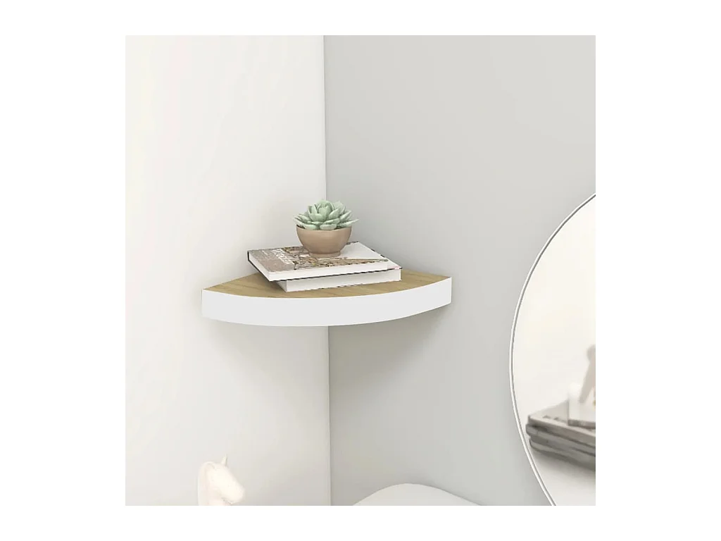 Étagère d'angle murale Chêne et blanc 35x35x3,8 cm MDF