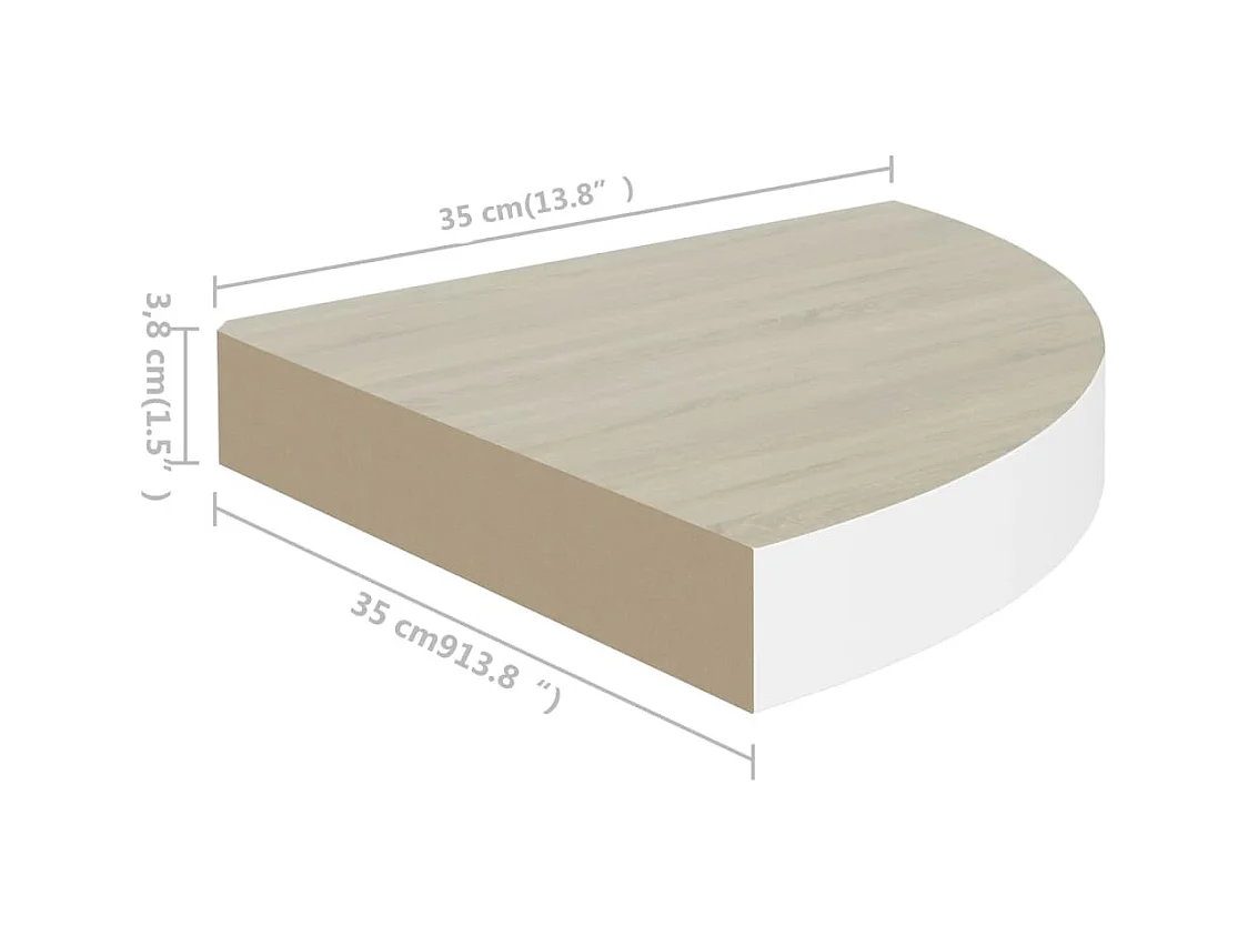 Étagère d'angle murale Chêne et blanc 35x35x3,8 cm MDF